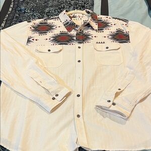 VSTR Men's Cream Button-Down Shirt with Aztec Yoke